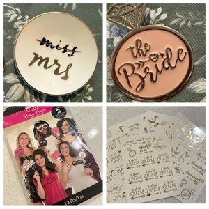 BRIDAL BUNDLE Kate Spade ring dish, pin, photo props, gold temporary tattoos
